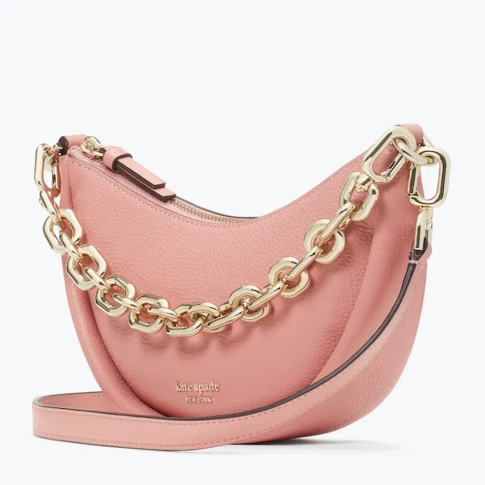 NWT! NEW! Kate Spade Convertible Crossbody Smile Bag Pink Leather Gold Chain - Picture 5 of 15